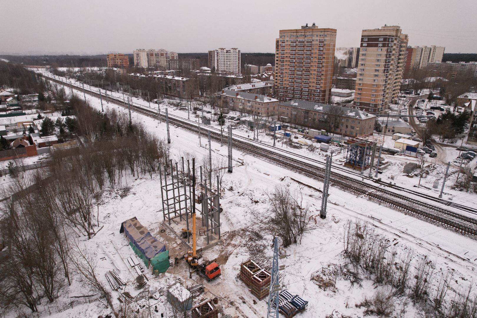 видео с коптера, лобня, пешеходные переходы, строительство перехода,