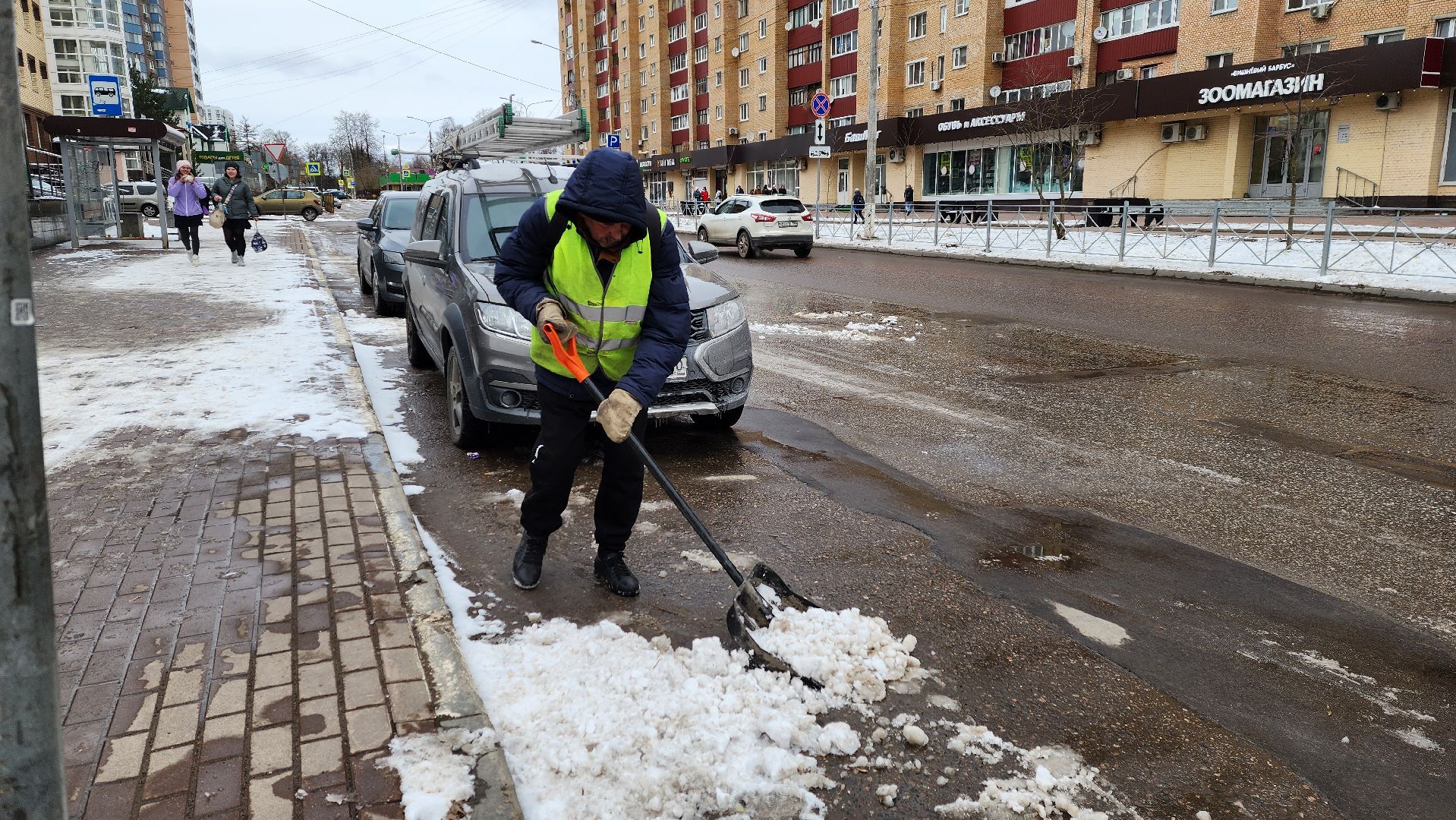 солнечногорск, уборка снега, улица дзержинского, снегопад,