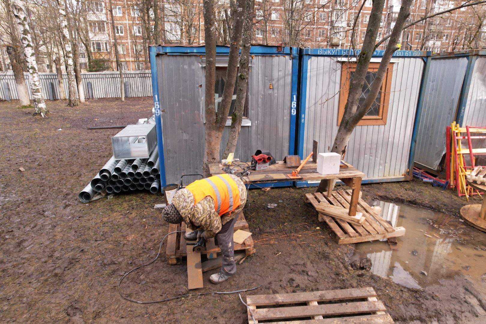 видео с коптера, химки, ремонт гимназии 23,