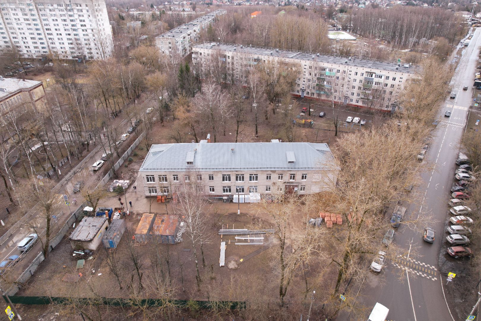 видео с коптера, химки, ремонт гимназии 23,