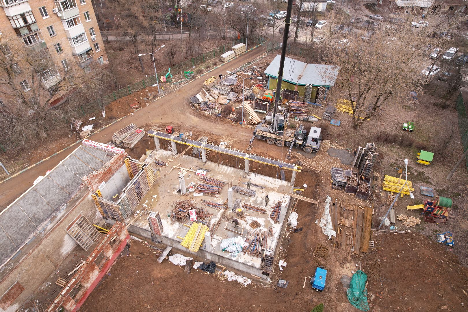 видео с коптера, химки, капремонт детского сада, лицей 7 детский сад,