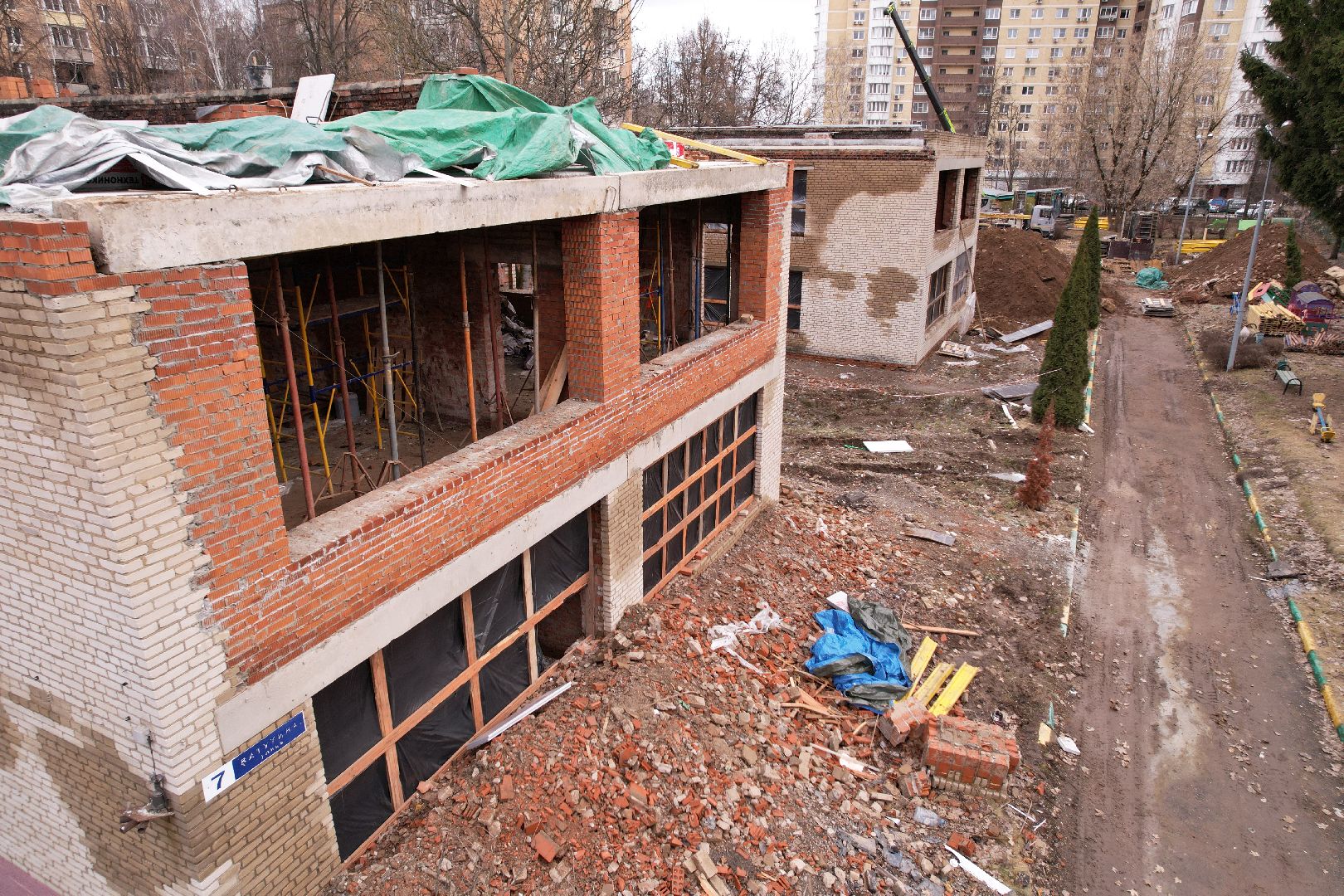 видео с коптера, химки, капремонт детского сада, лицей 7 детский сад,