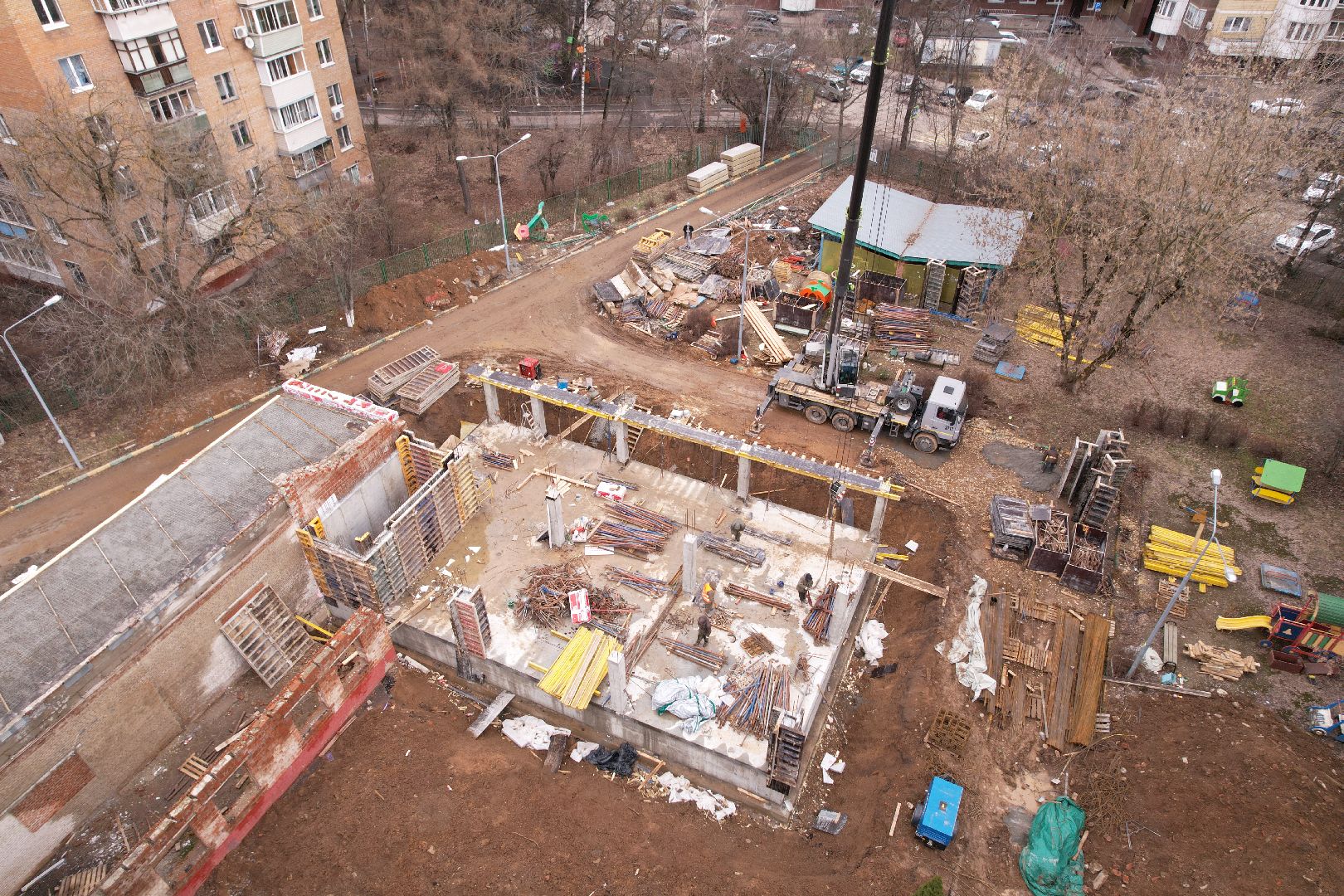видео с коптера, химки, капремонт детского сада, лицей 7 детский сад,