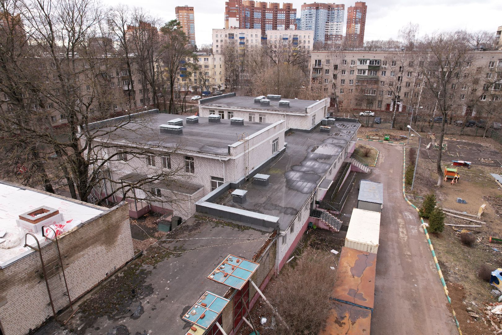 видео с коптера, химки, капремонт детского сада, лицей 7 детский сад,