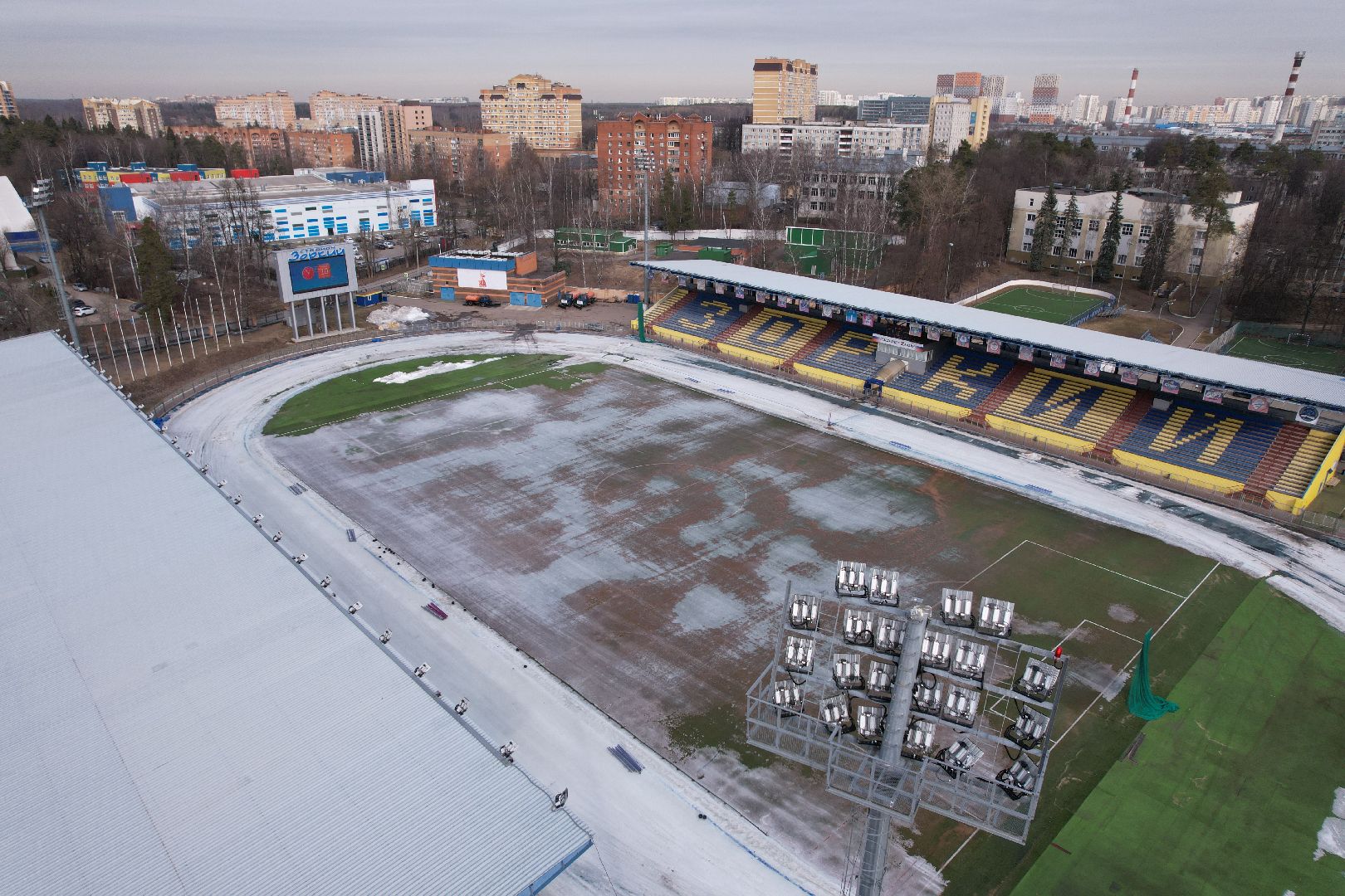 видео с коптера, стадион зоркий, стадион в красногорске,