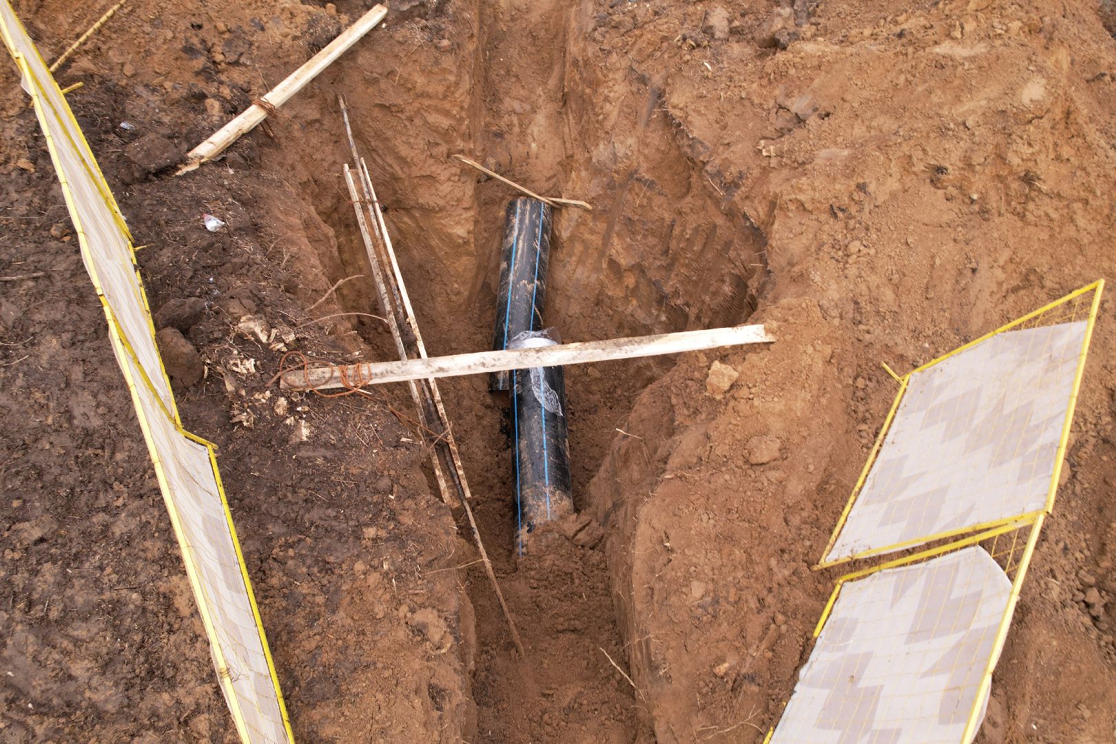 ремонт напорной канализационной сети, видео с коптера, кашира ремонт трубопровода,