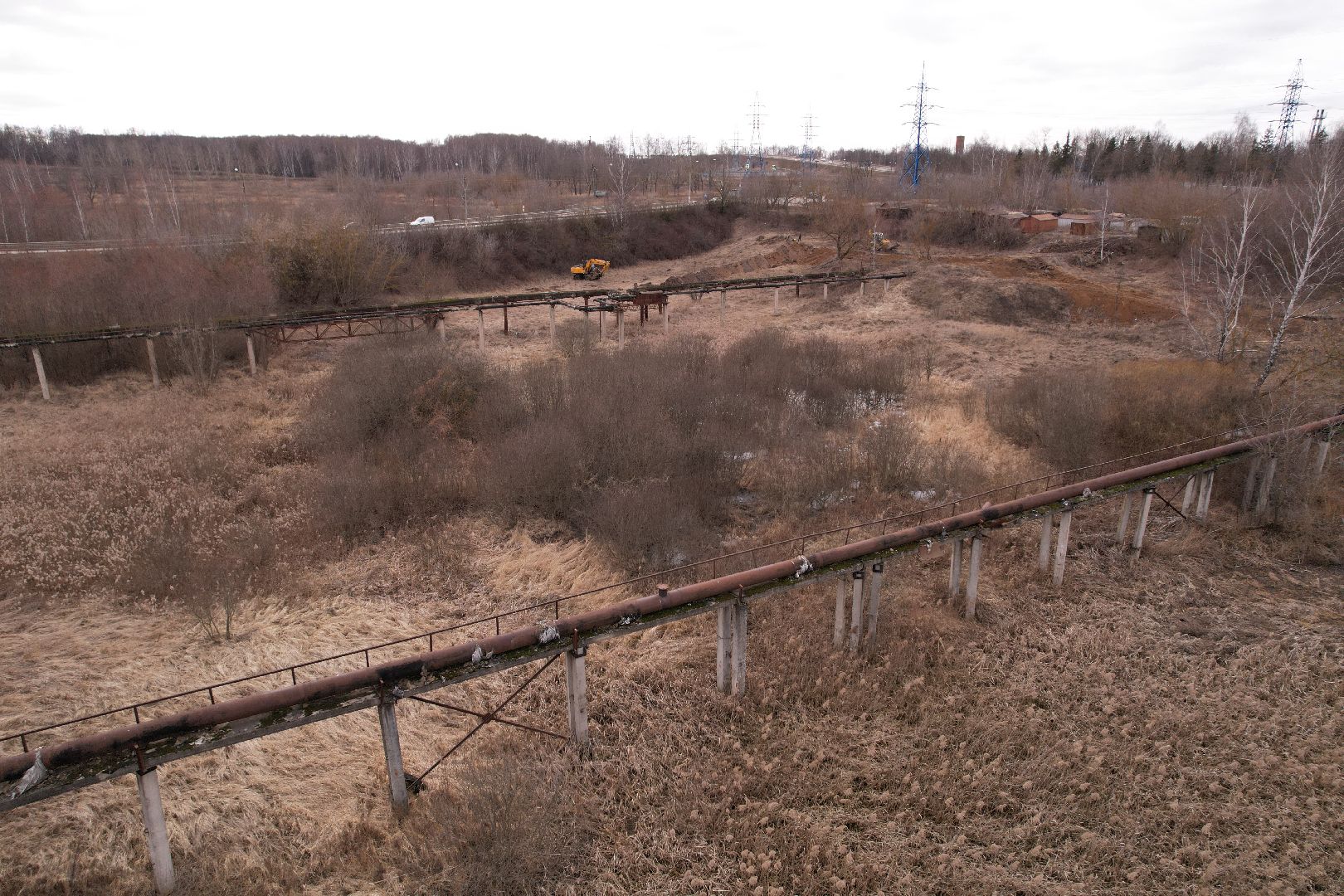 ремонт напорной канализационной сети, видео с коптера, кашира ремонт трубопровода,
