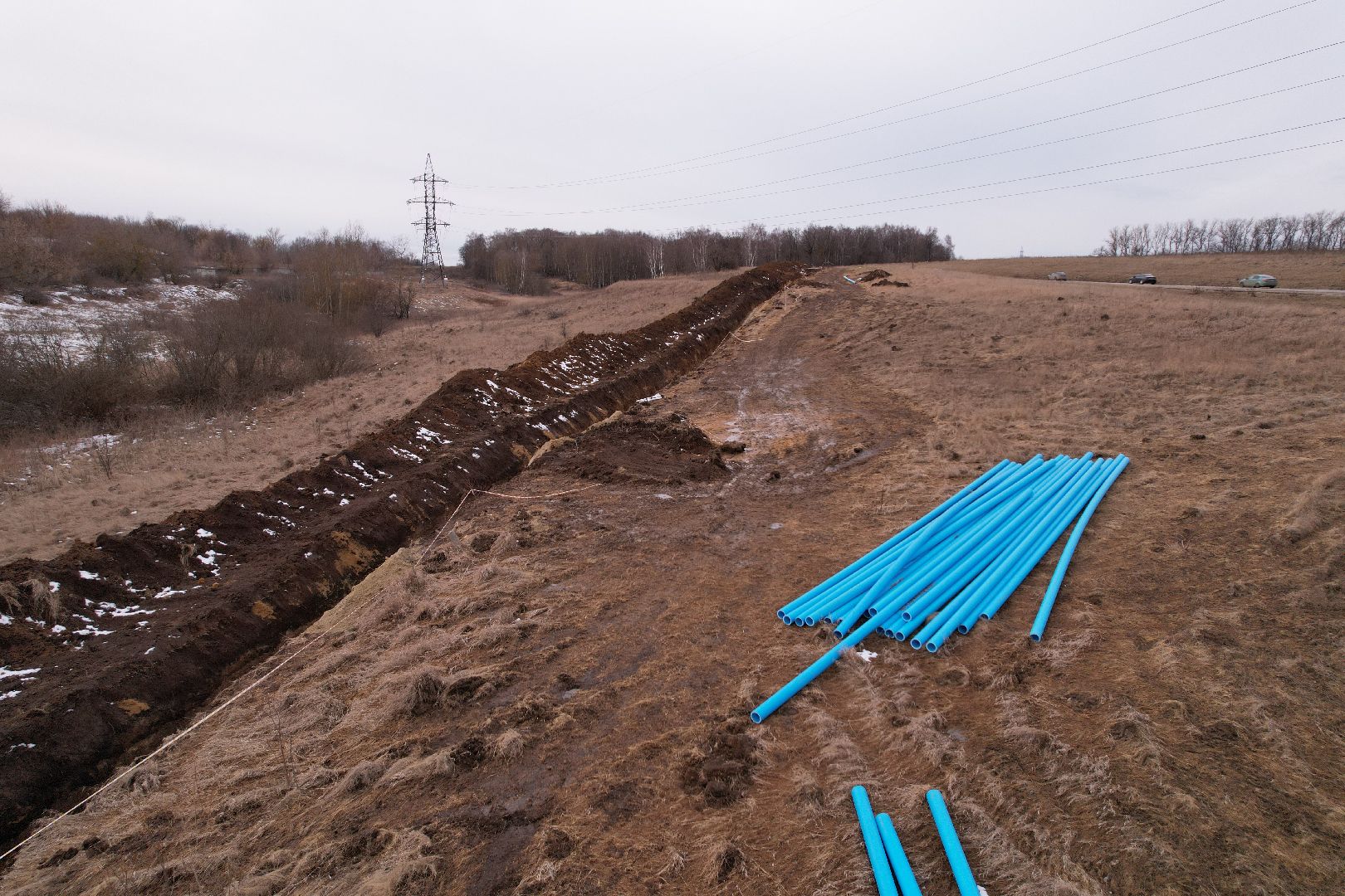 видео с коптера, трубопровод в кашире, ремонт канализационного трубопровода,
