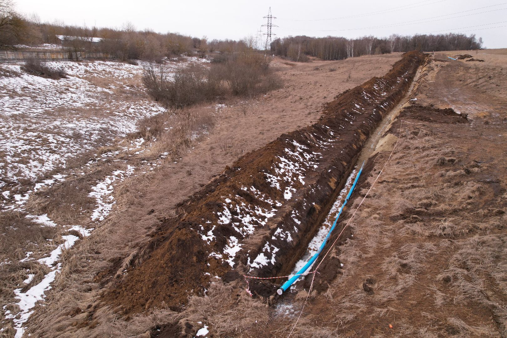 видео с коптера, трубопровод в кашире, ремонт канализационного трубопровода,