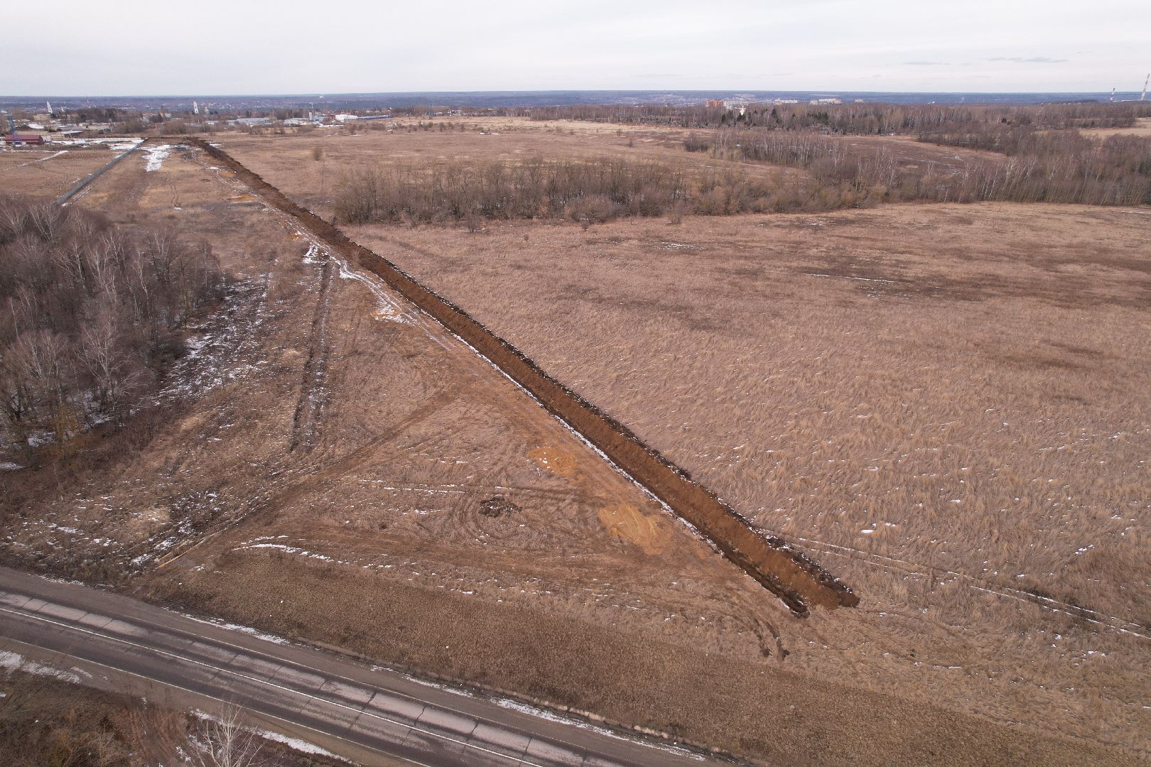 видео с коптера, трубопровод в кашире, ремонт канализационного трубопровода,