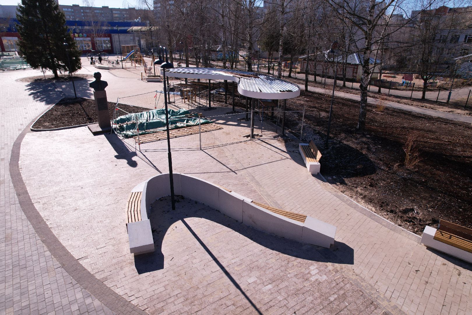 видео с коптера, сквер журавлева, благоустройство сквера в дубне,