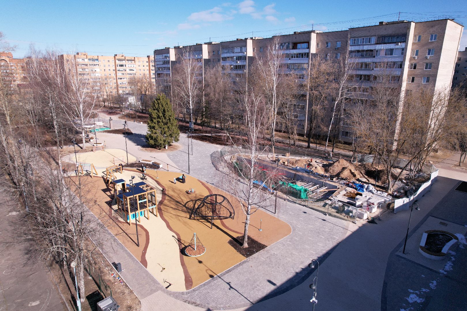 видео с коптера, сквер журавлева, благоустройство сквера в дубне,