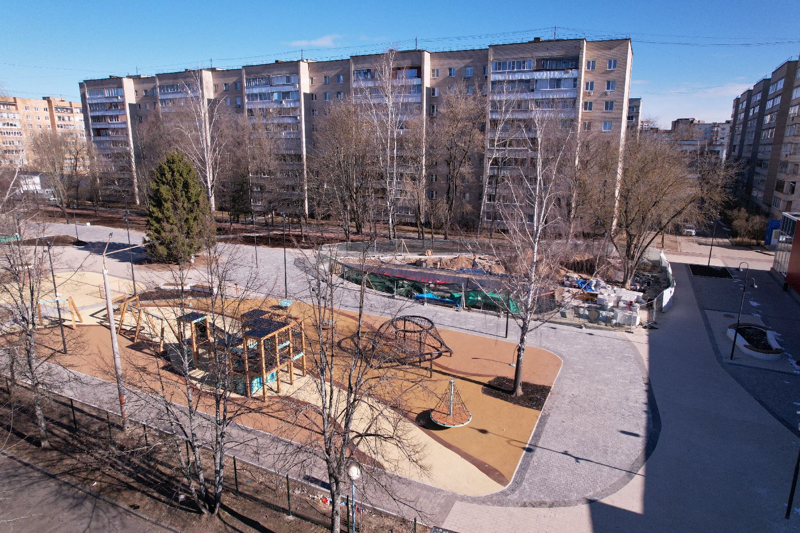 видео с коптера, сквер журавлева, благоустройство сквера в дубне,