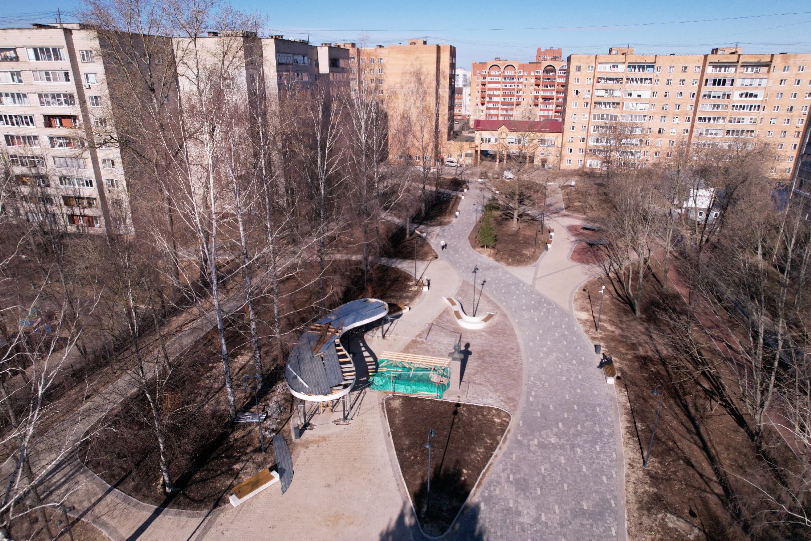 видео с коптера, сквер журавлева, благоустройство сквера в дубне,