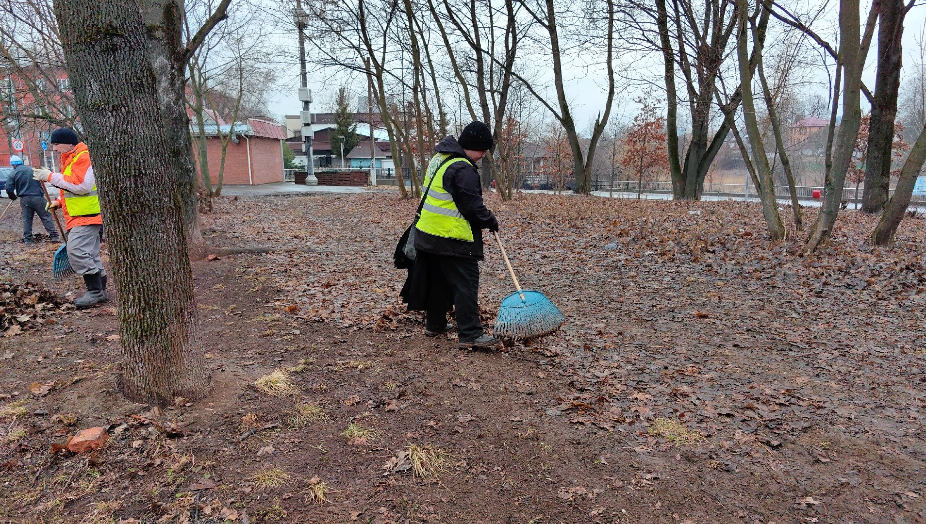 мусор, листва, мешки, набережная, коммунальщики,