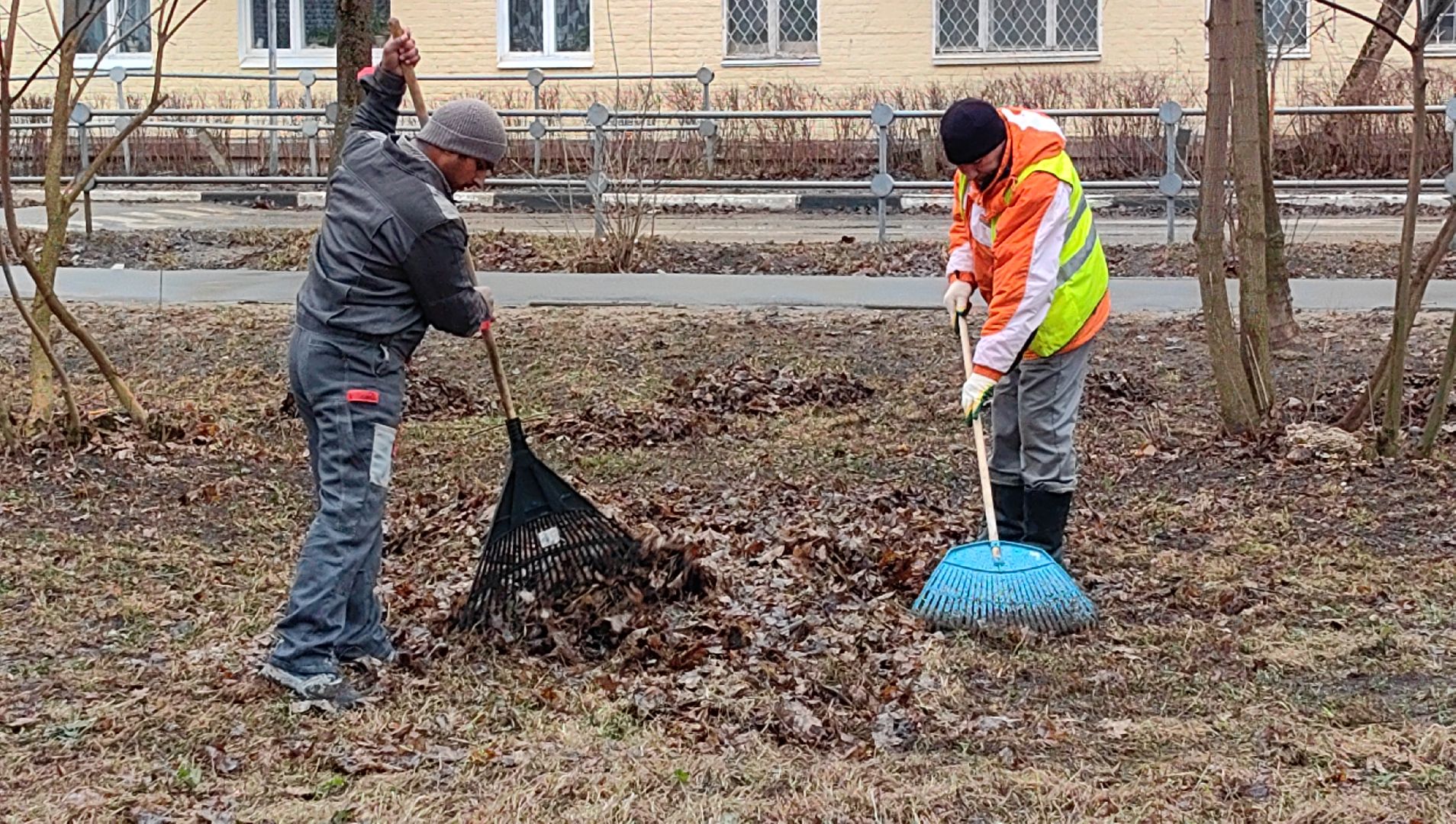 мусор, листва, мешки, набережная, коммунальщики,