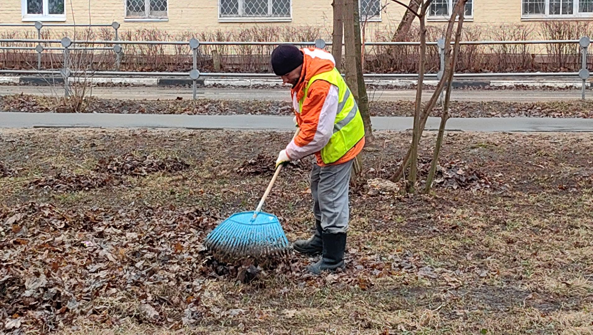 мусор, листва, мешки, набережная, коммунальщики,
