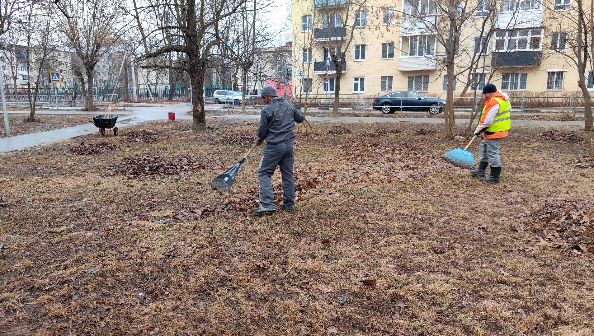 мусор, листва, мешки, набережная, коммунальщики,