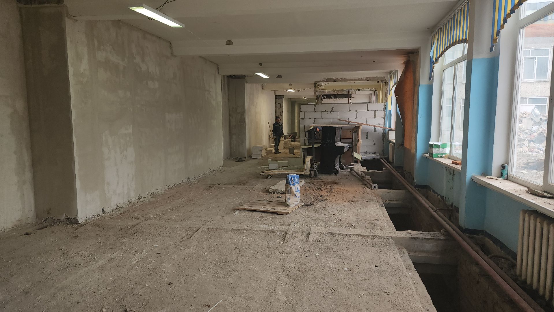 долгопрудный, 7-я школа, пристройка, капремонт, отмостка, демонтаж,