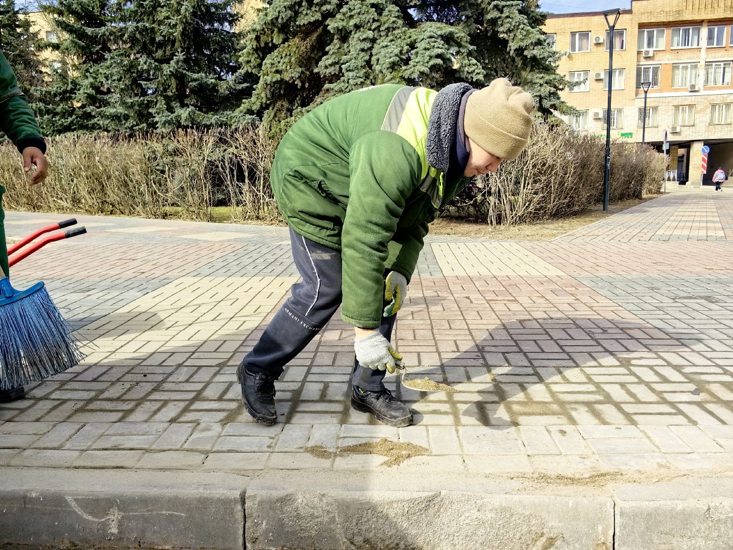 брусчатка, пешеходная зона, блок, тротуар, газон,