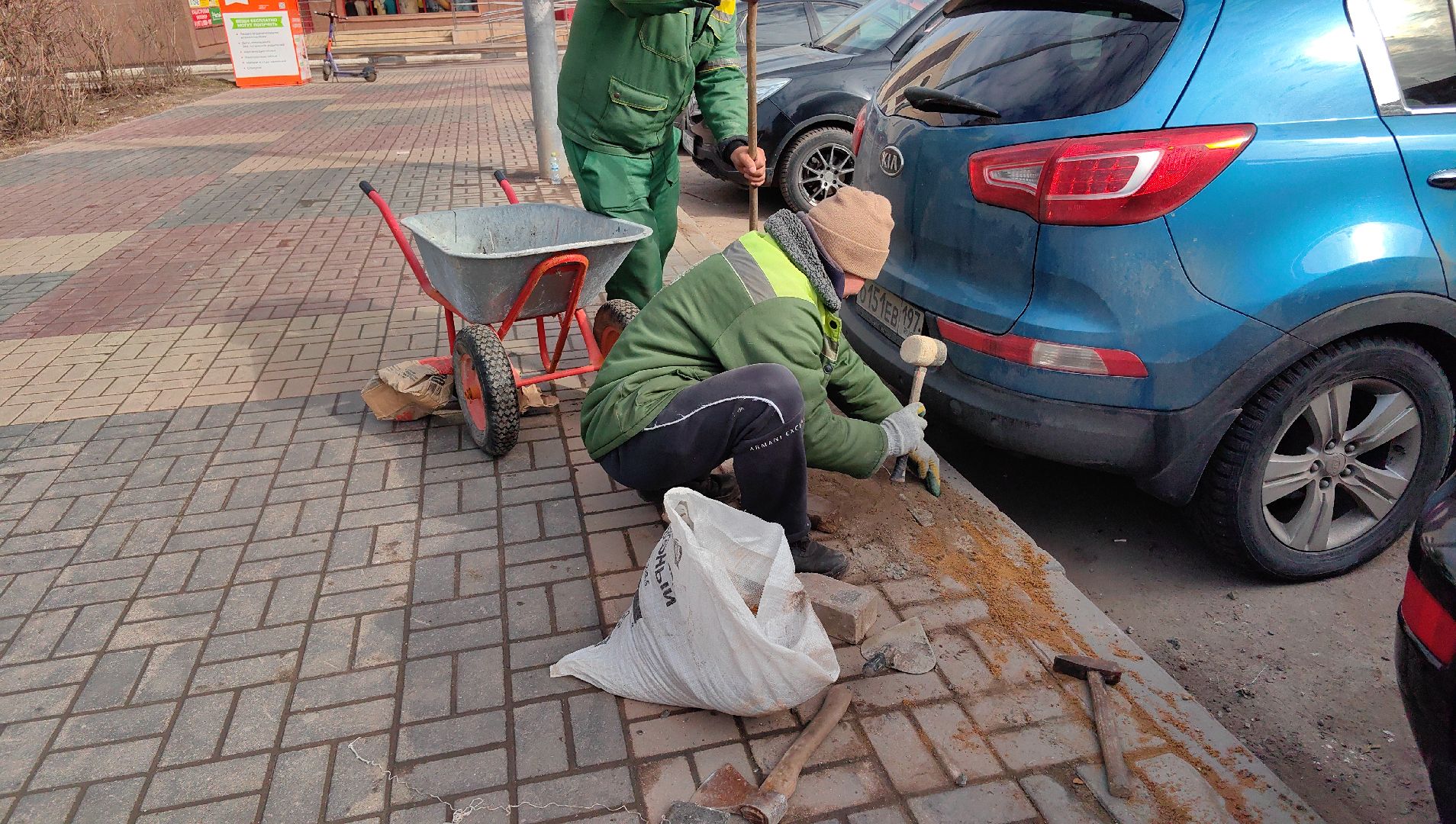 брусчатка, пешеходная зона, блок, тротуар, газон,