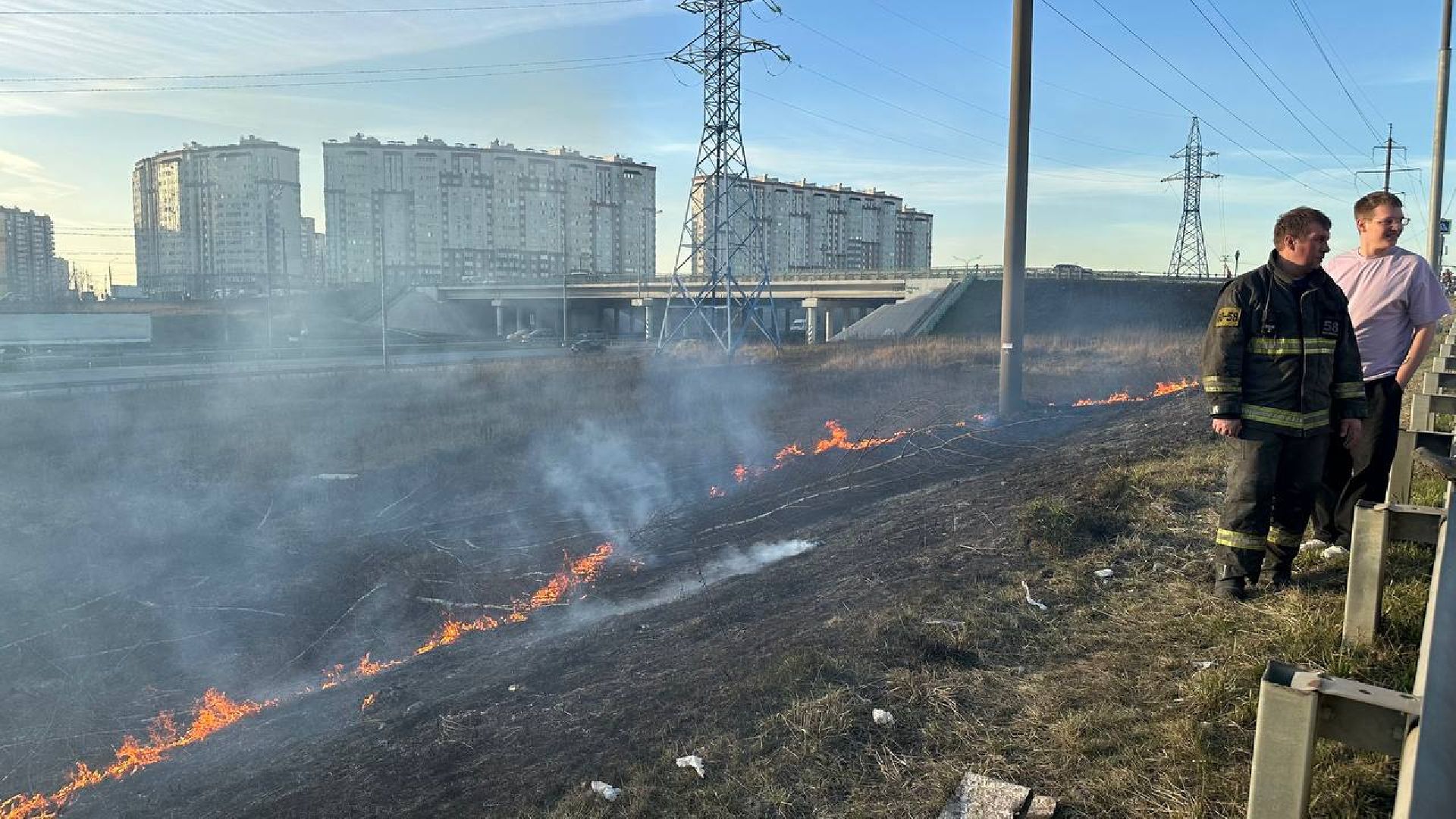 домодедово, пожар, тушение, горение травы,