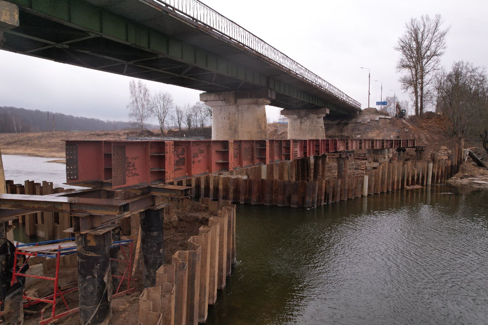 реконструкция моста в деревне Поречье, видео с коптера, ремонт моста в Рузе,