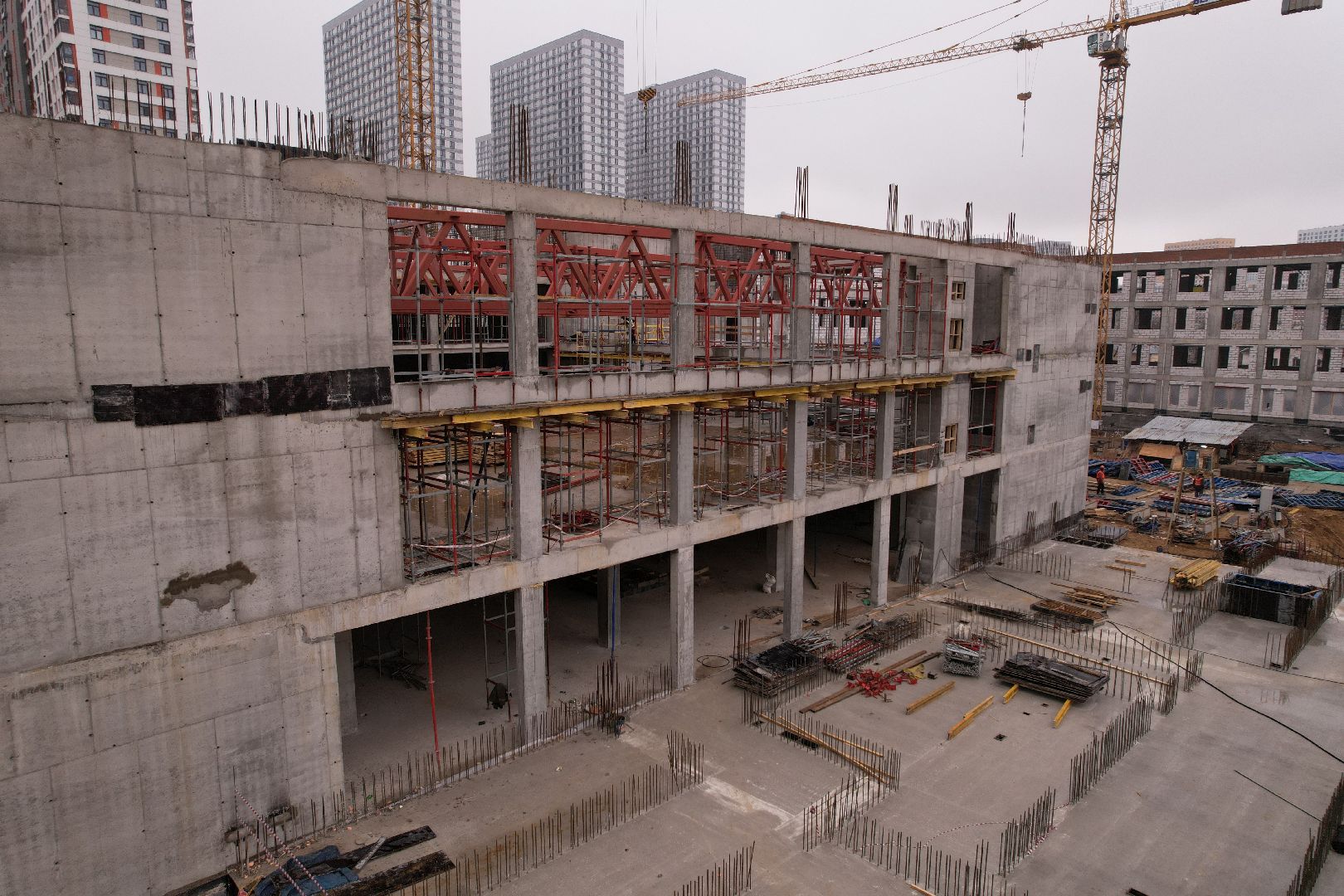 видео с коптера, школа и детский сад в котельниках, строительство в котельниках,