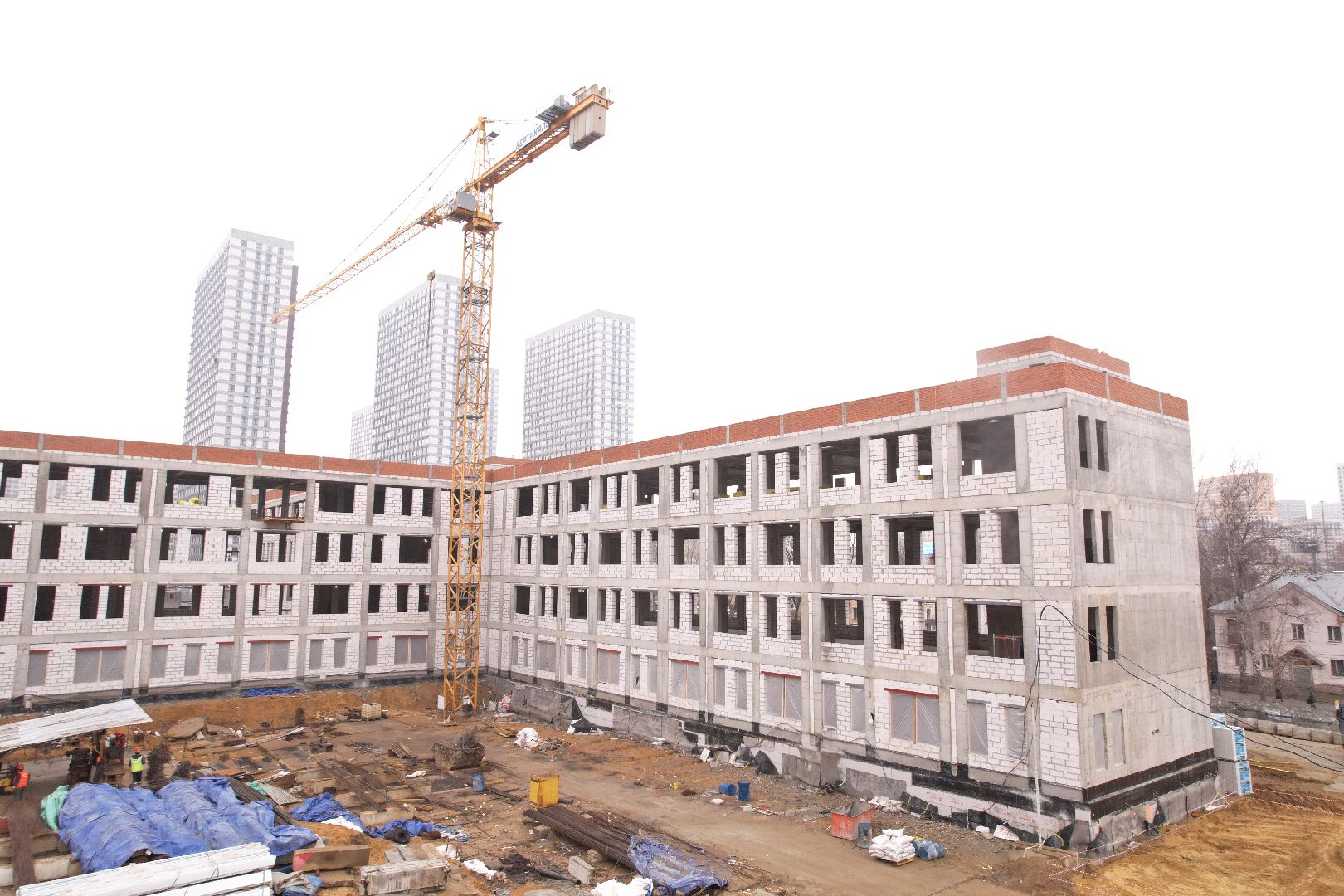 видео с коптера, школа и детский сад в котельниках, строительство в котельниках,