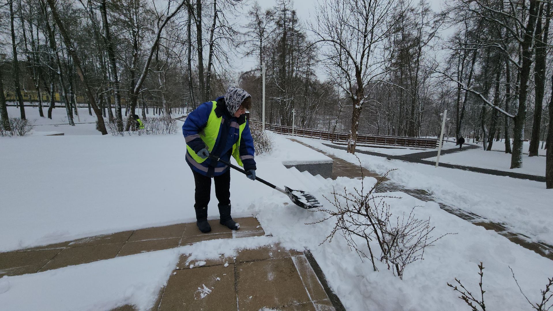 Снег, Истра, уборка снега, Парк,
