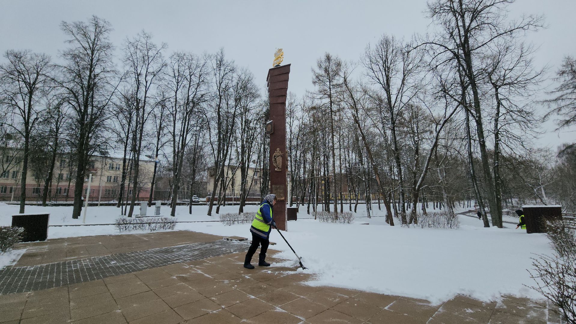 Снег, Истра, уборка снега, Парк,