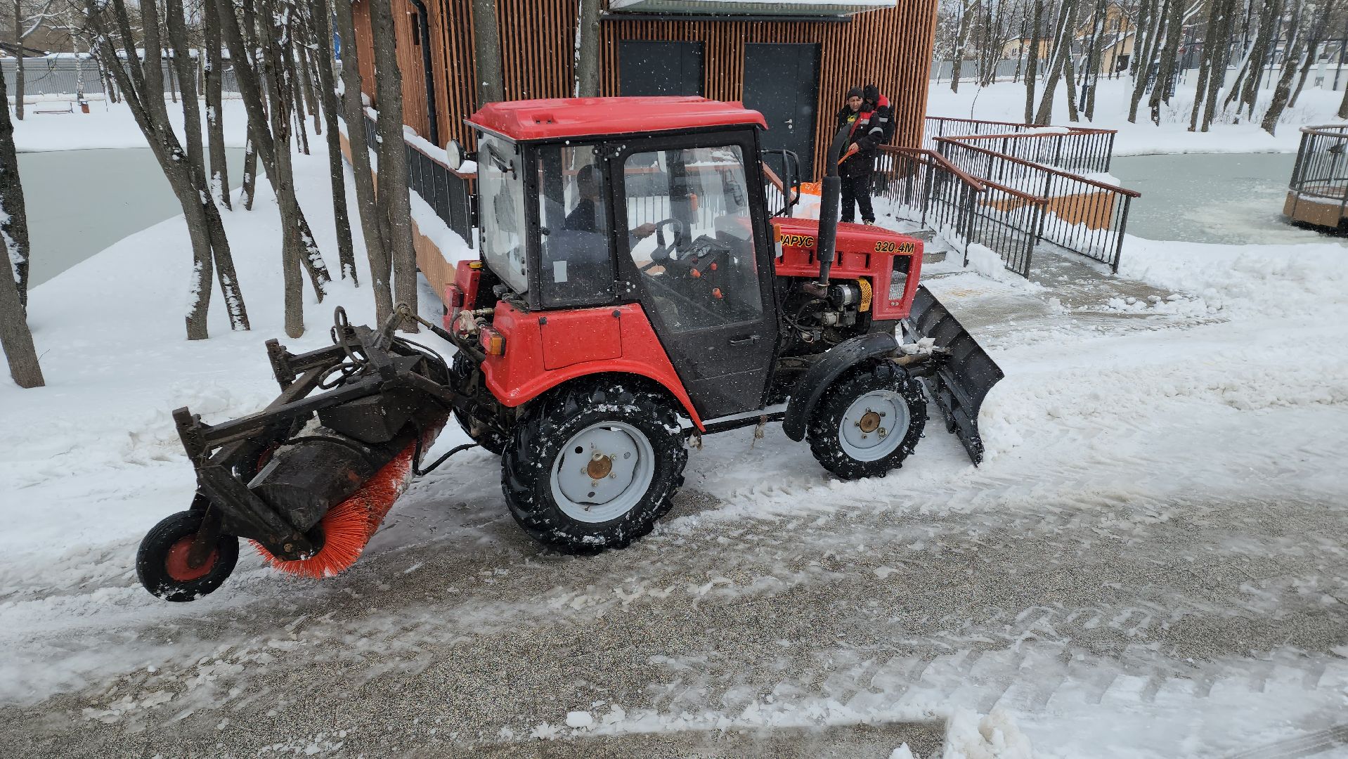 Уборка снега, Снег, Парк, коммунальная техника, Лобня,