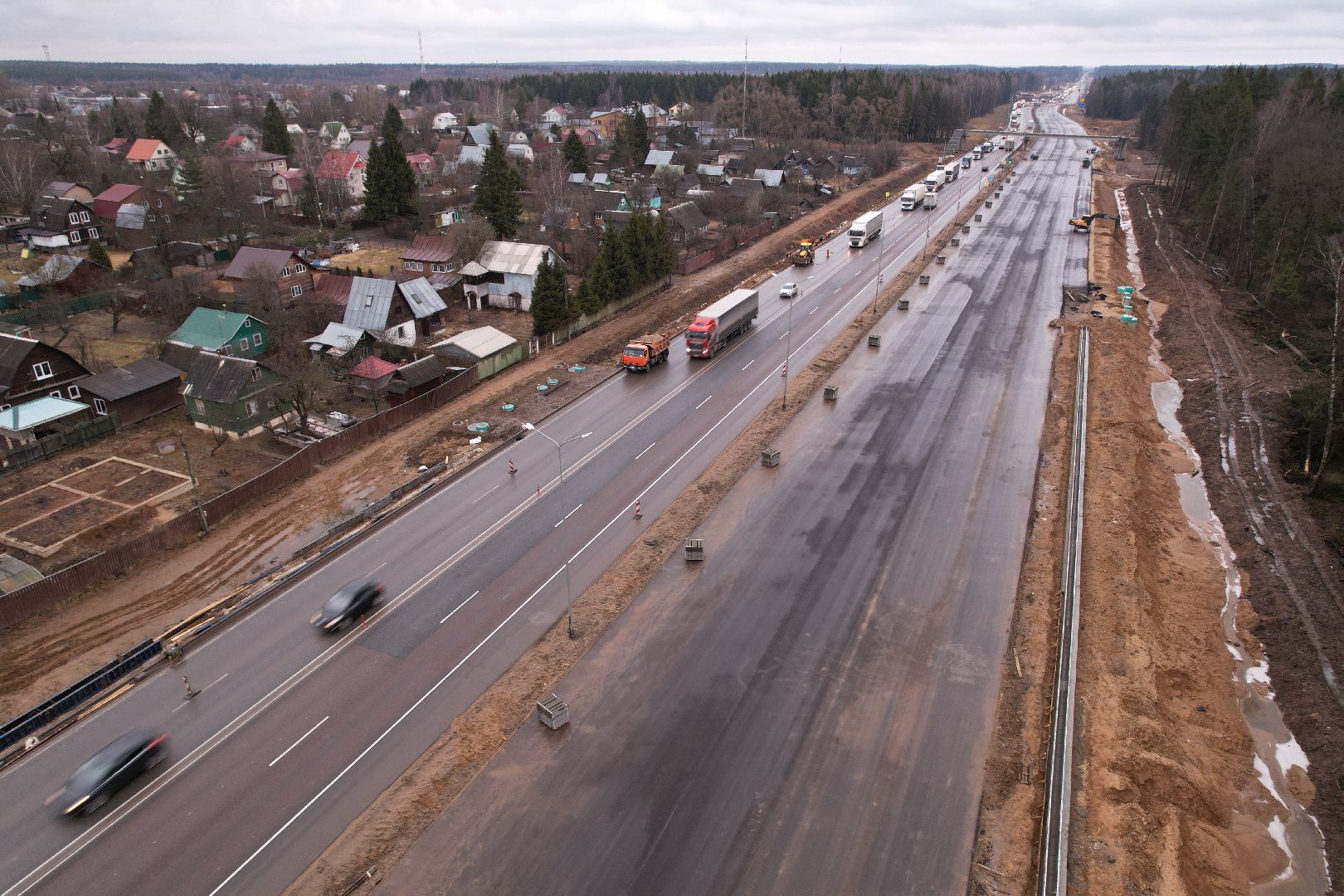видео с коптера, расширение трассы м-1, строительные работы на м-1,
