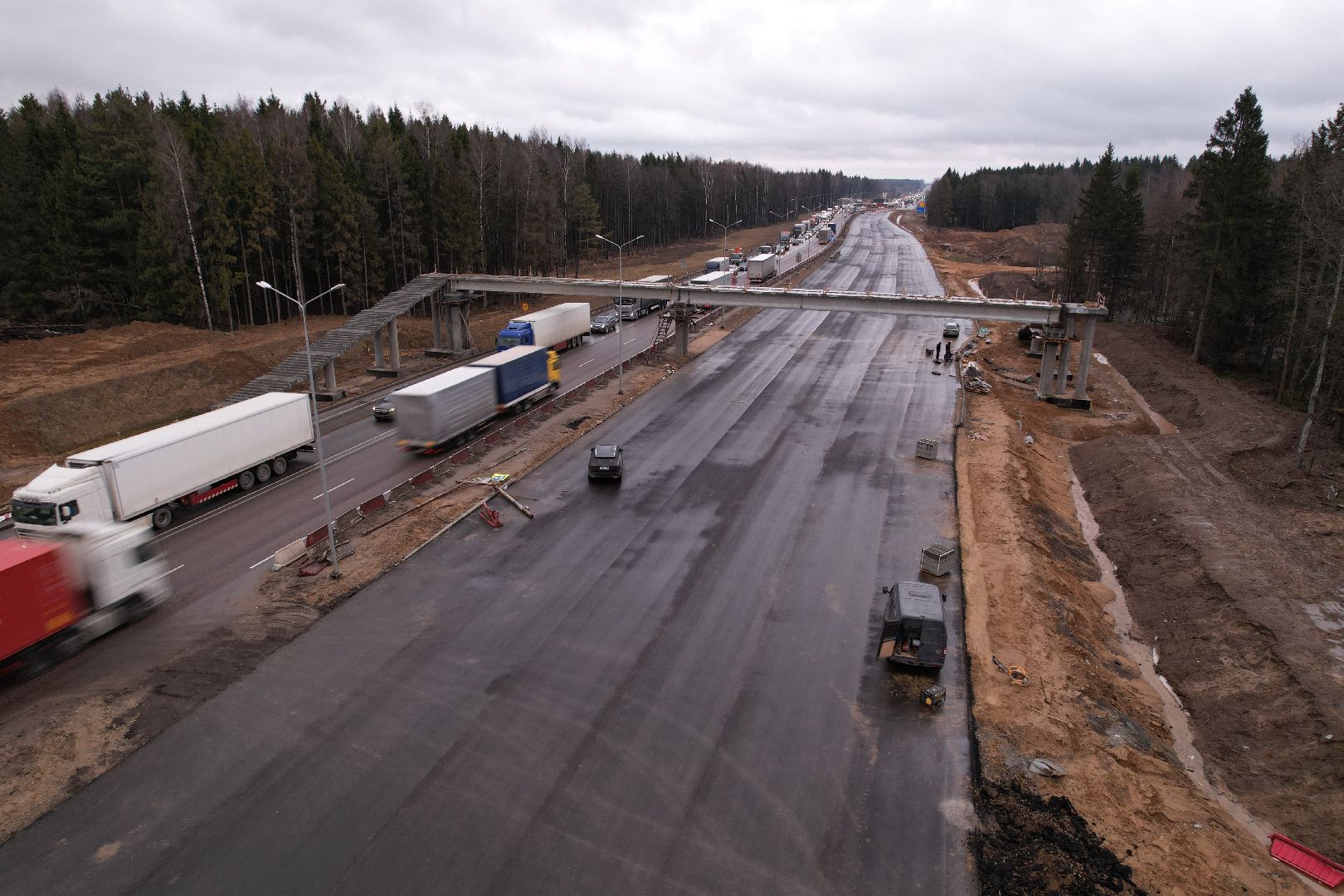 видео с коптера, расширение трассы м-1, строительные работы на м-1,