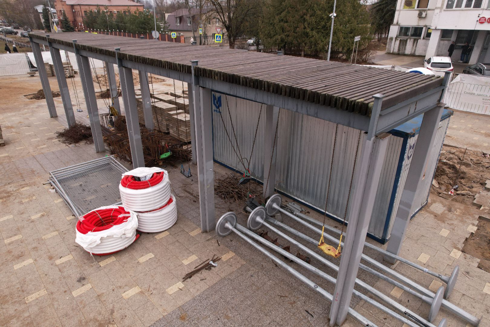 установка стелы в рузе, стела на центральной площади рузы,видео с коптера,