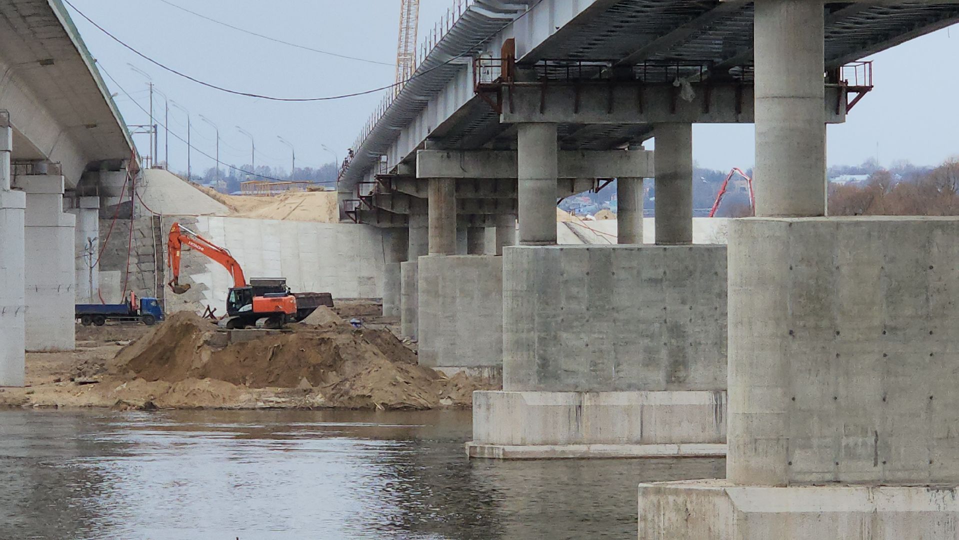серпухов, строительство моста через оку, весенний паводок,