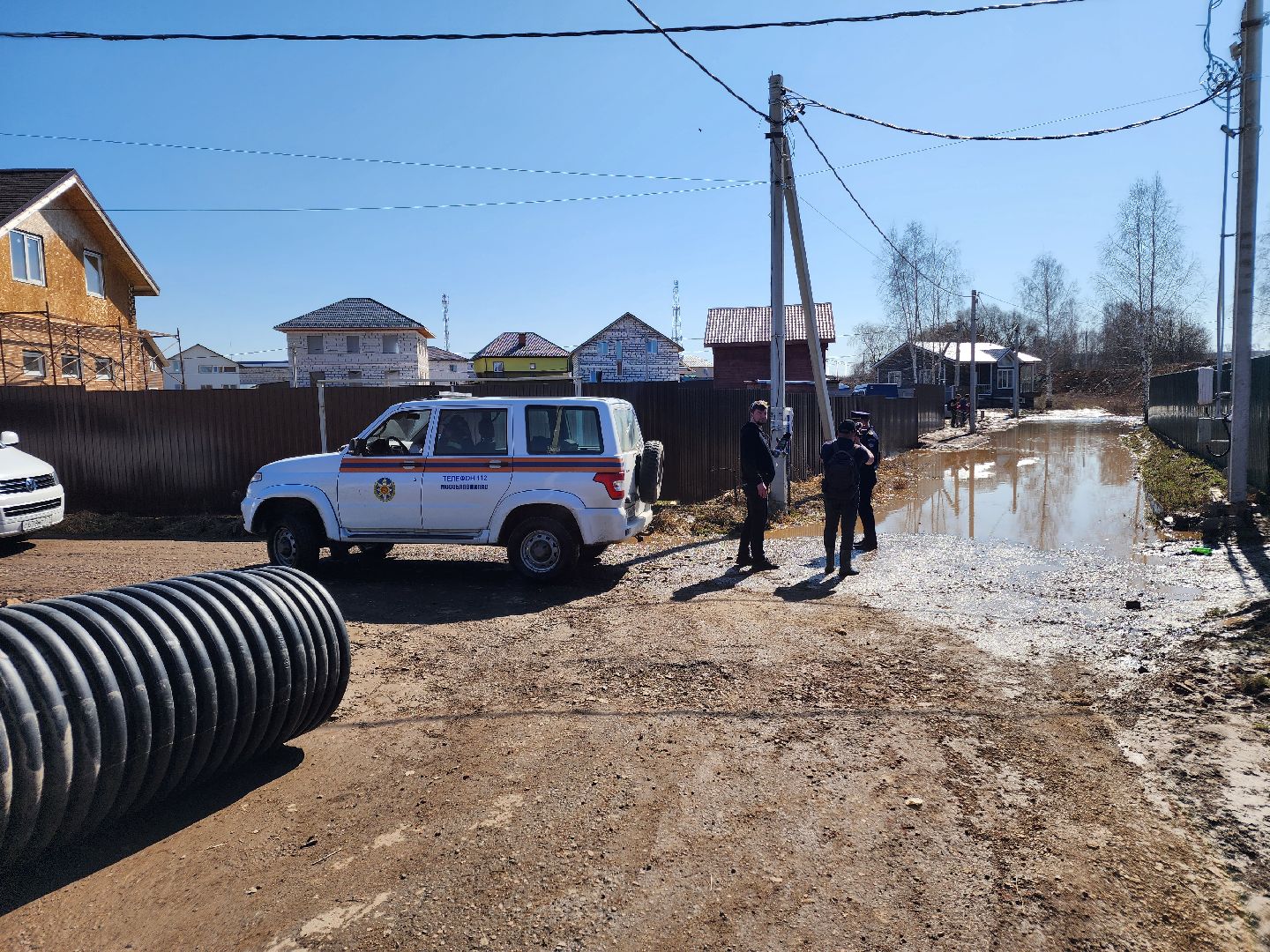 Чехов, деревня Чепелево, улица Энтузиастов, наводнение, подтопление, разлив воды, пруды, дренажная система, МЧС, Мособлпожспас,
