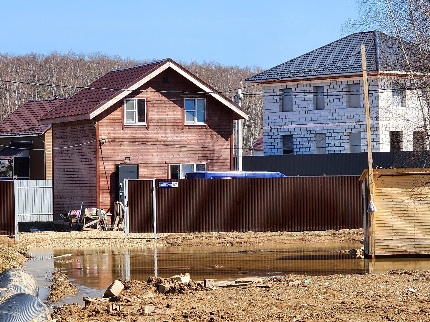 Чехов, деревня Чепелево, улица Энтузиастов, наводнение, подтопление, разлив воды, пруды, дренажная система, МЧС, Мособлпожспас,