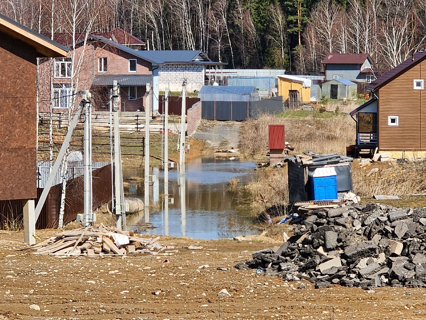 Чехов, деревня Чепелево, улица Энтузиастов, наводнение, подтопление, разлив воды, пруды, дренажная система, МЧС, Мособлпожспас,