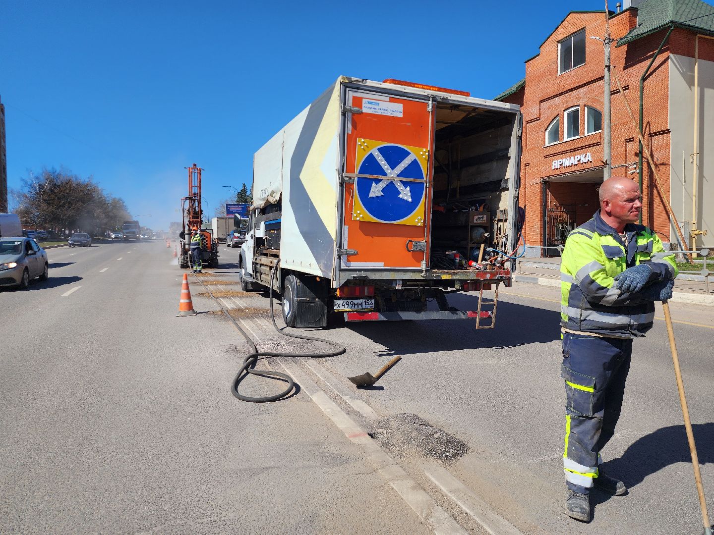 Истра, Ремонт дороги, тросовое ограждение,