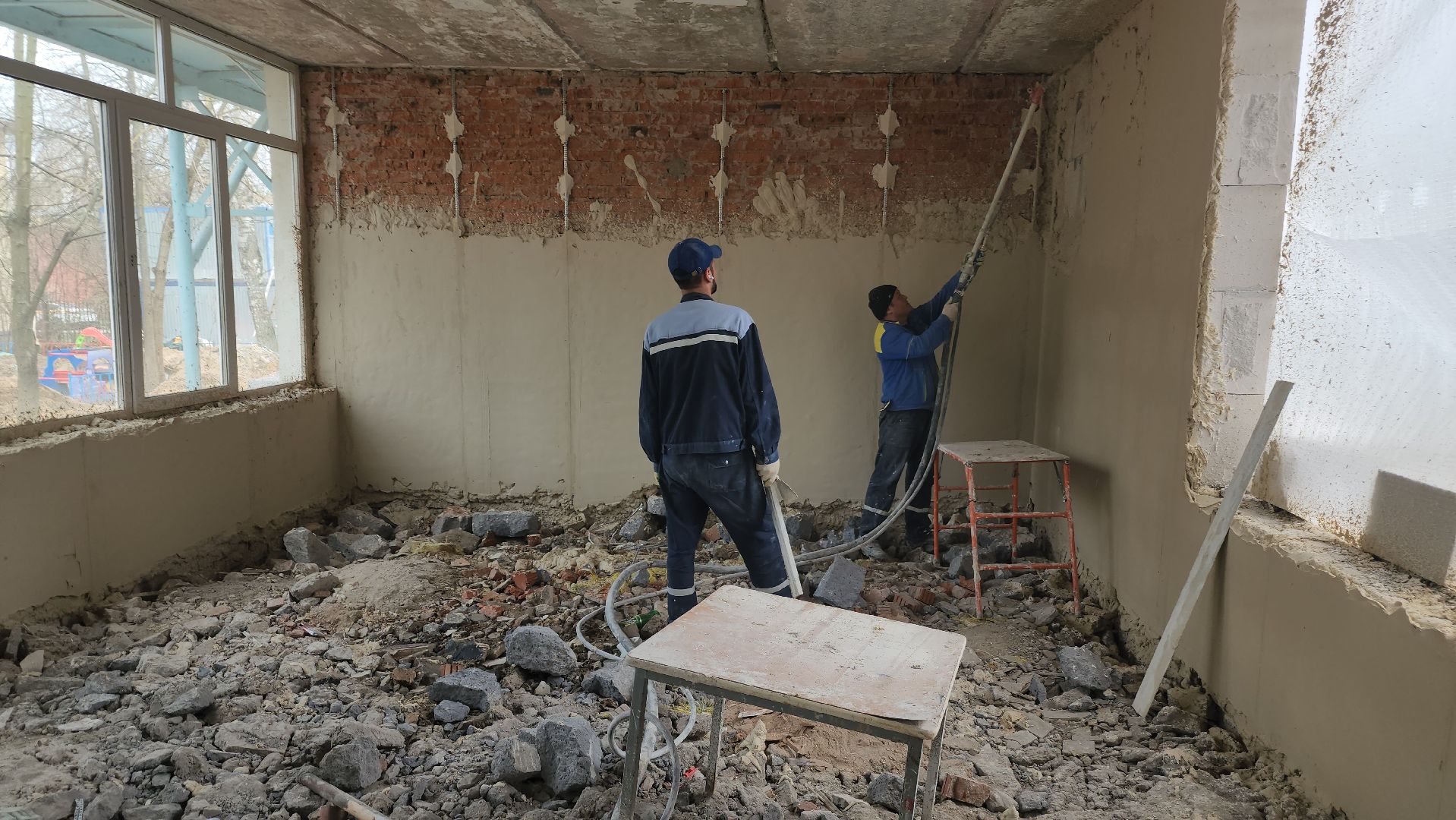 долгопрудный, капремонт детского сада,  штукатурные работы, штукатурка по маячкам, благоустройство территории,