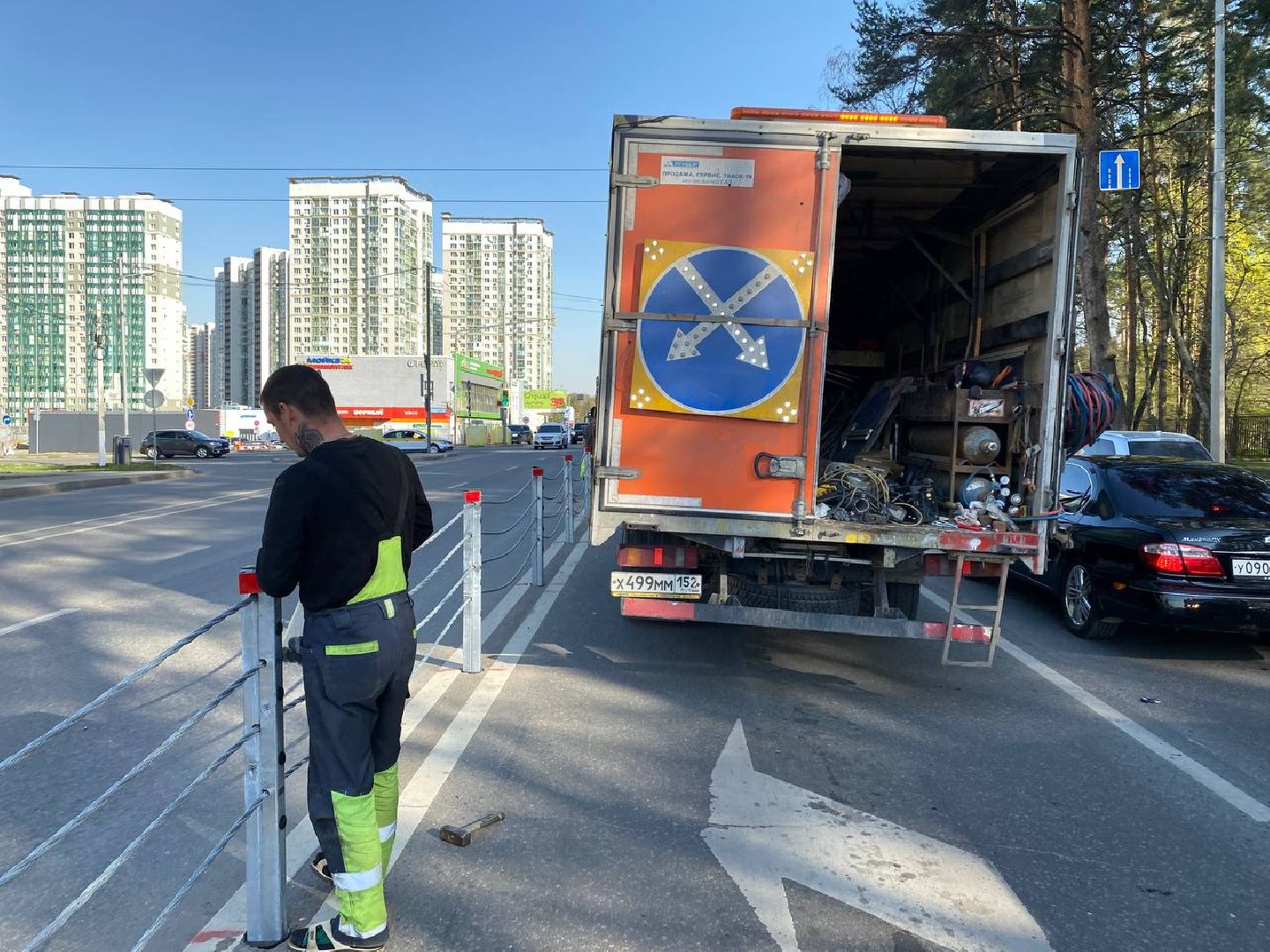 тросовое ограждение, разделительная полоса, 28км Волоколамское шоссе,