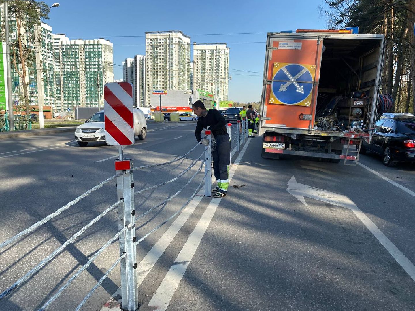 тросовое ограждение, разделительная полоса, 28км Волоколамское шоссе,