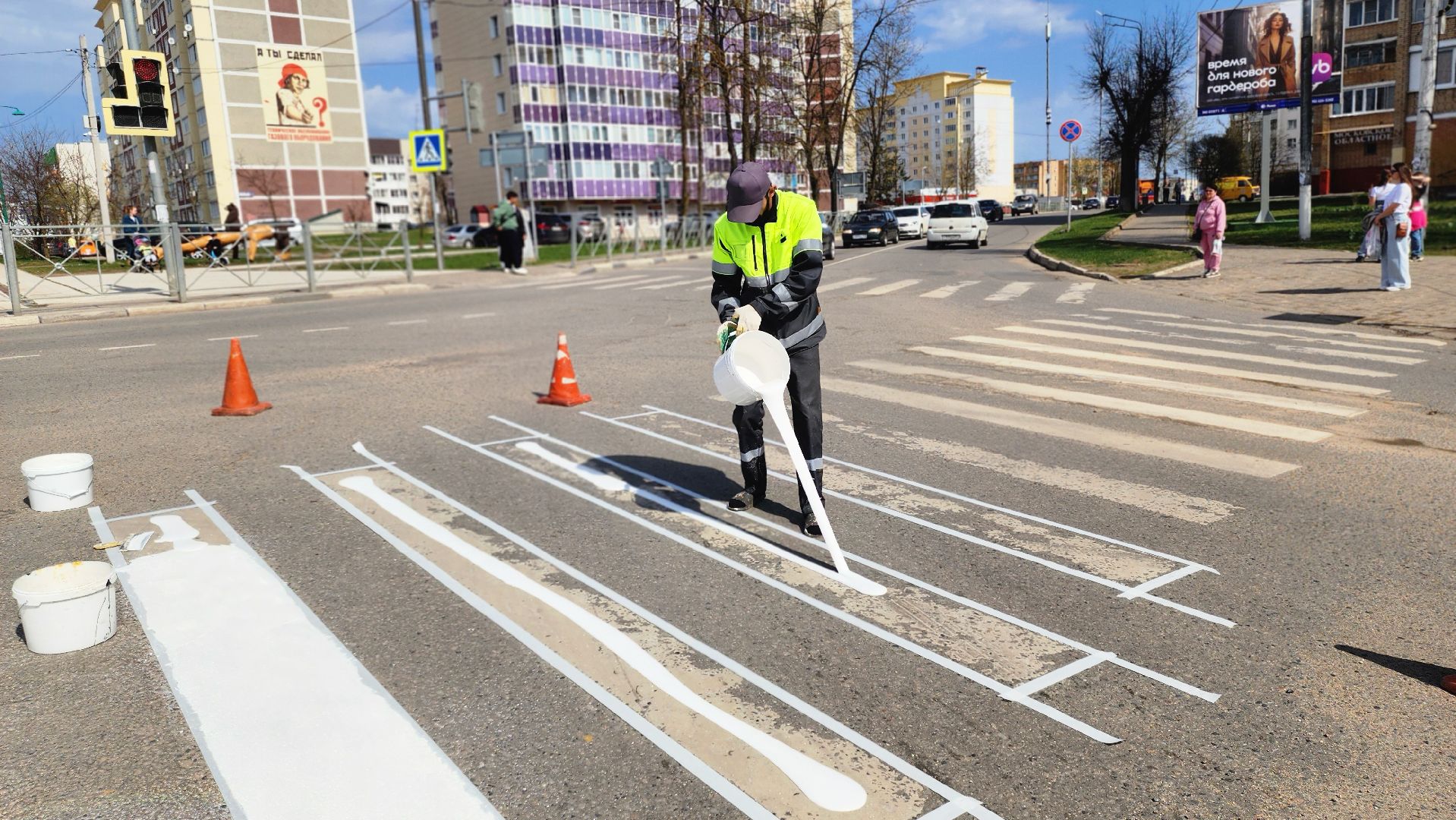 руза, новая разметка, дорожные работы, пешеходный переход, благоустройство,