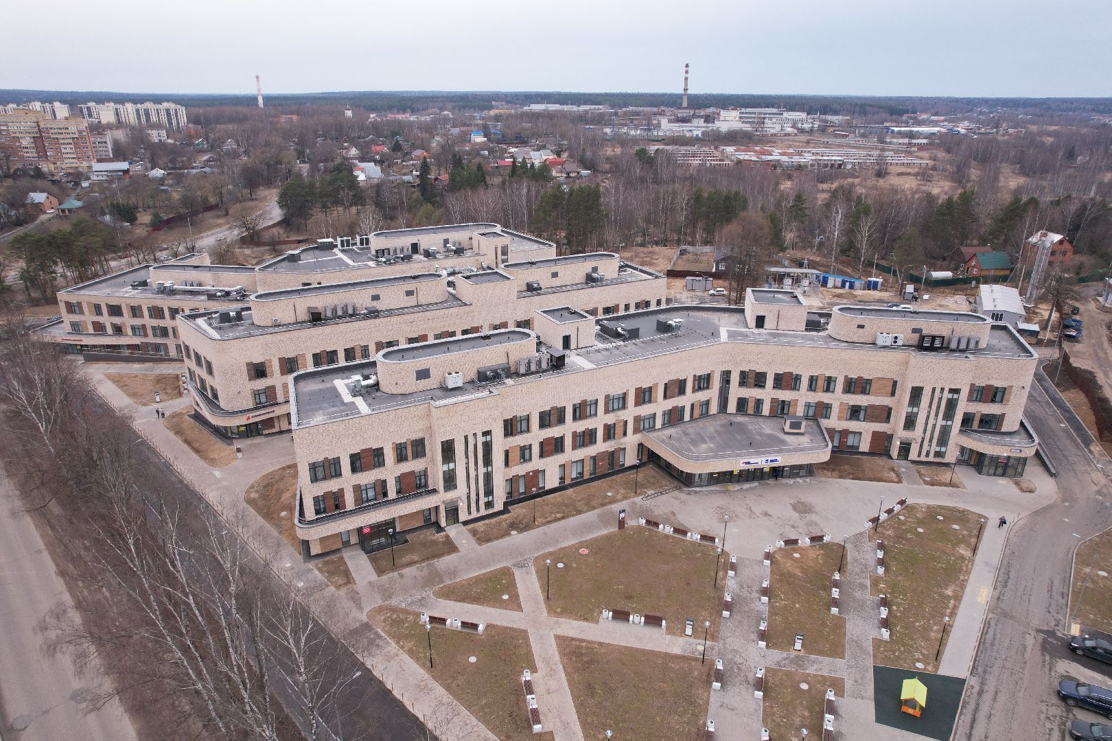 видео с коптера, больница хотьково, кдц хотьково,