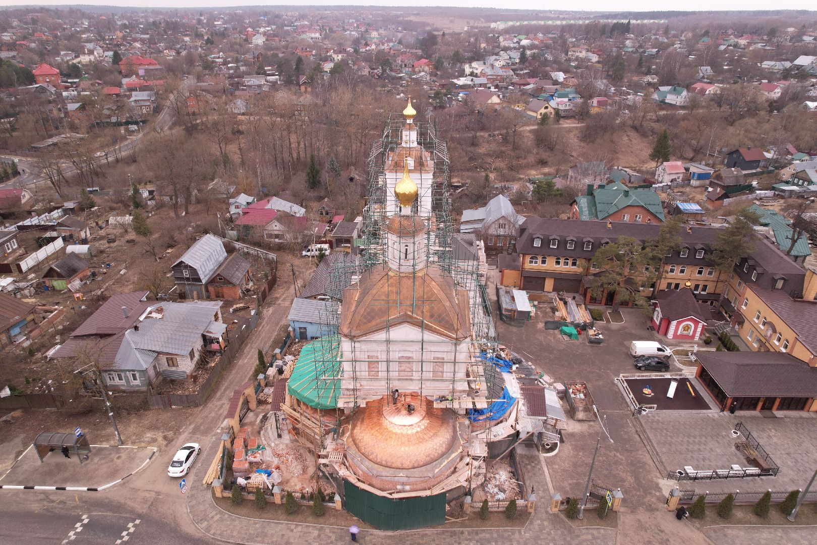 видео с коптера, храм Петра и Павла , реконструкция храма в сергиевом посаде,