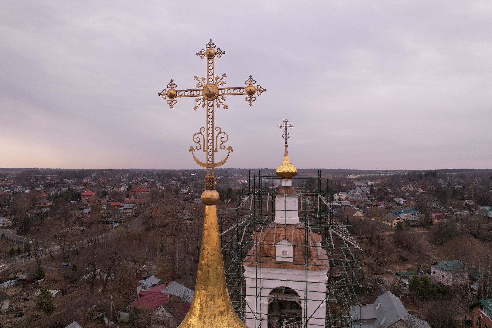 видео с коптера, храм Петра и Павла , реконструкция храма в сергиевом посаде,