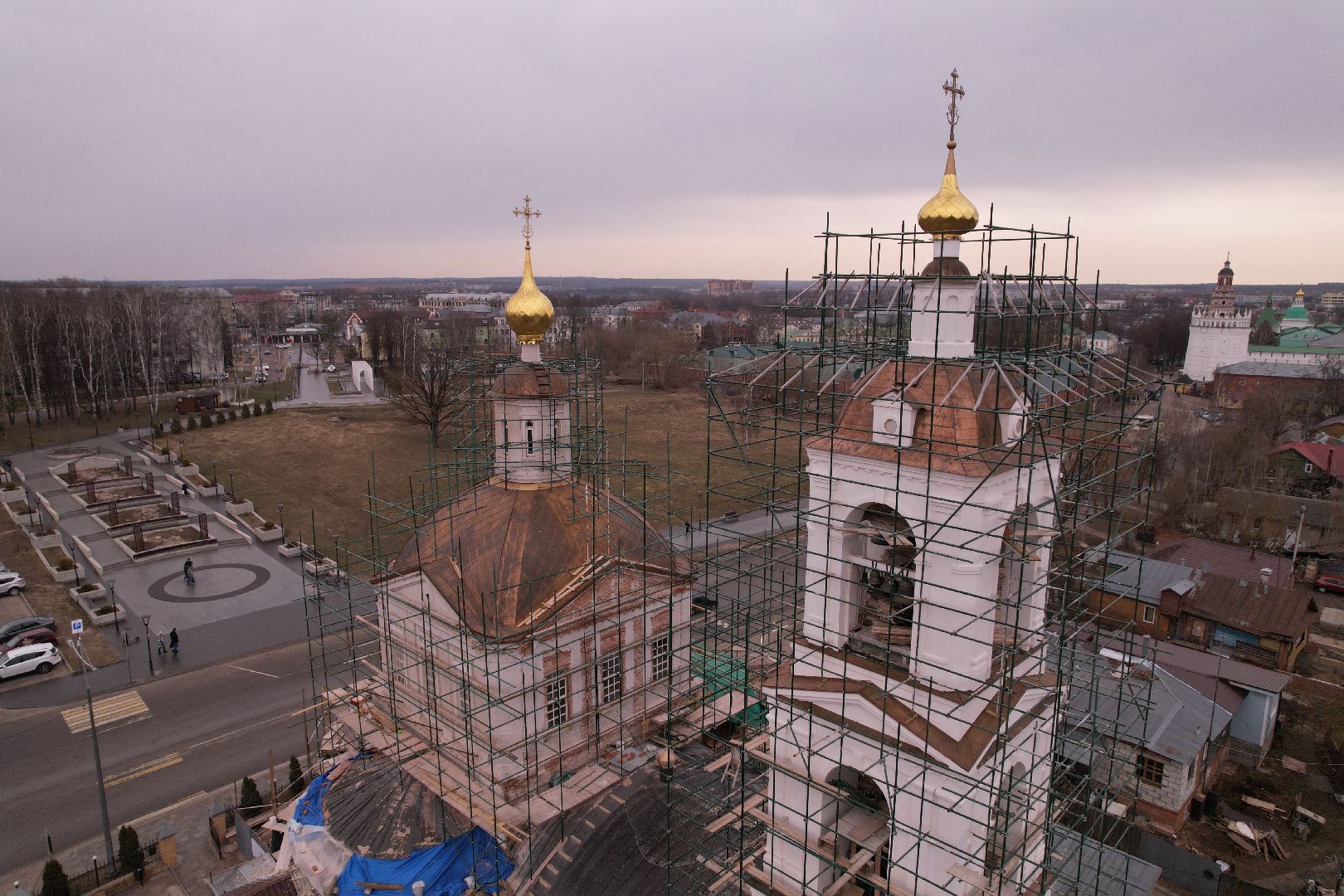 видео с коптера, храм Петра и Павла , реконструкция храма в сергиевом посаде,