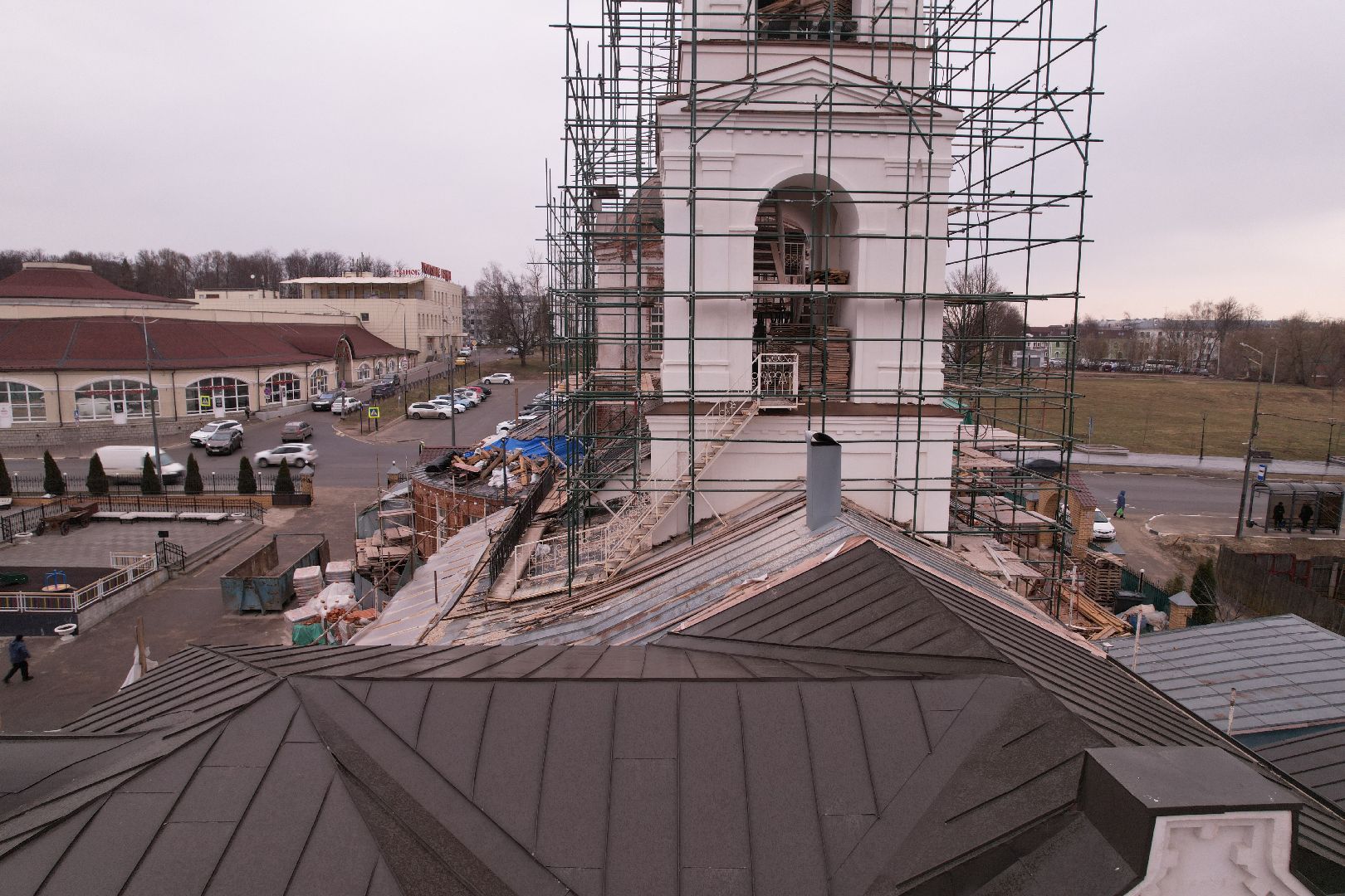 видео с коптера, храм Петра и Павла , реконструкция храма в сергиевом посаде,