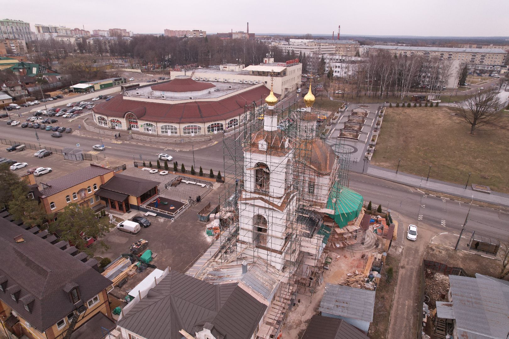 видео с коптера, храм Петра и Павла , реконструкция храма в сергиевом посаде,